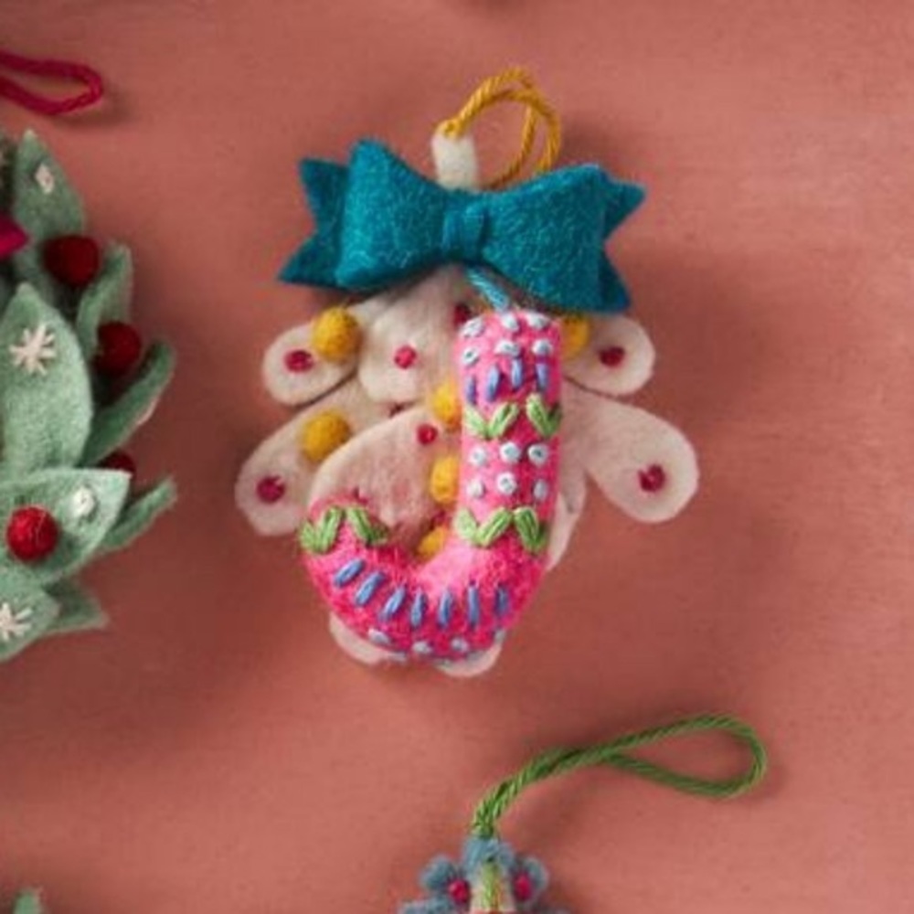 🎄 Anthropologie Monogram Letter J Felt Deck the Halls Christmas Ornament